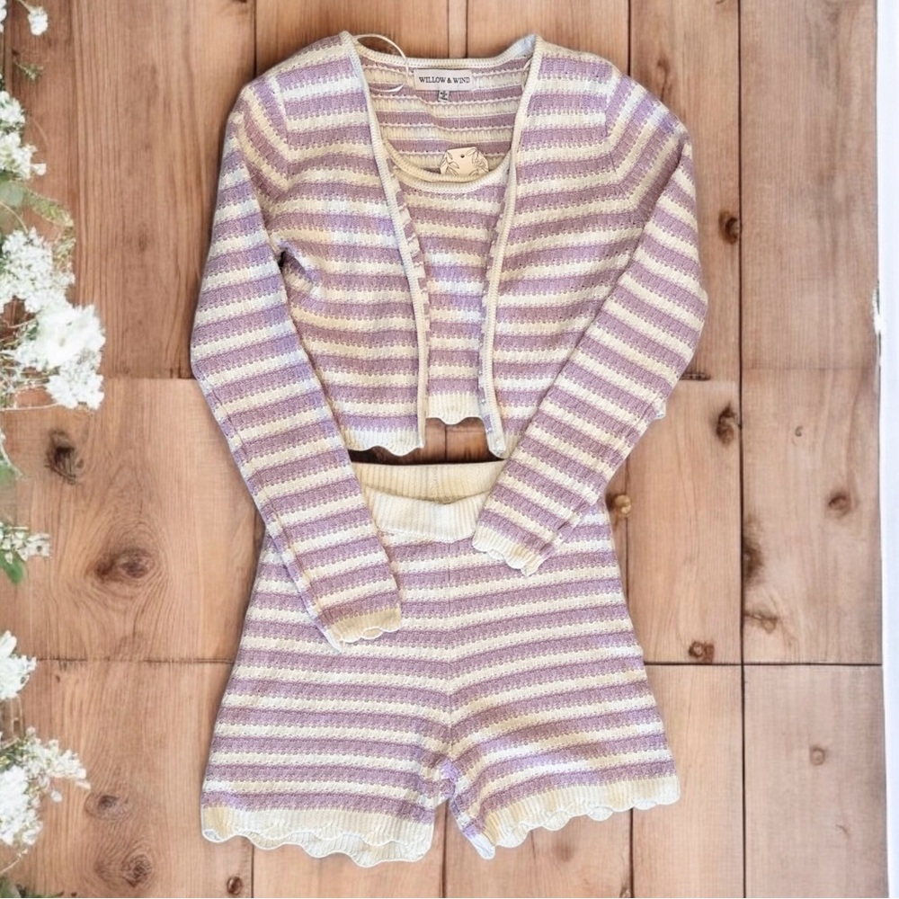 Lilac and Cream Striped Knit Set